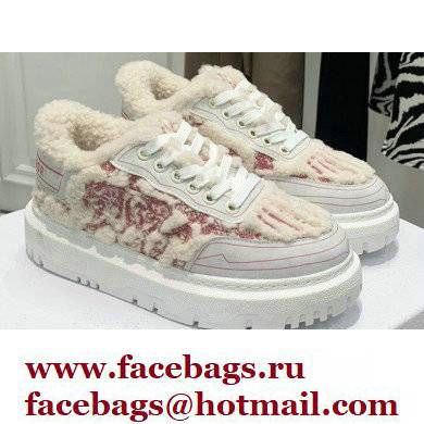 Dior Toile de Jouy Embroidered Natural Shearling Addict Sneakers Pink 2021