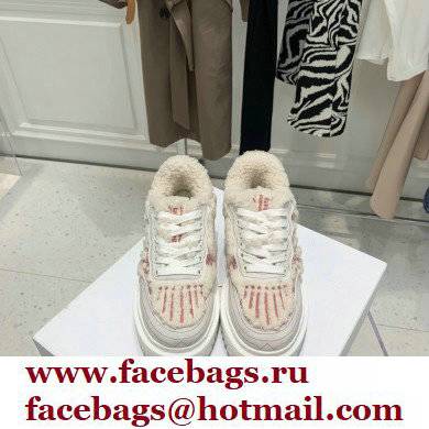 Dior Toile de Jouy Embroidered Natural Shearling Addict Sneakers Pink 2021