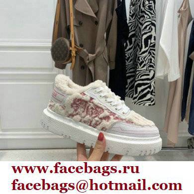 Dior Toile de Jouy Embroidered Natural Shearling Addict Sneakers Pink 2021 - Click Image to Close