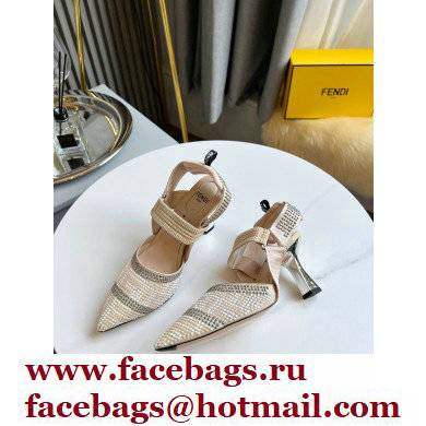 FENDI COLIBRÌ High-heel FF Beaded Slingbacks Beige 2021