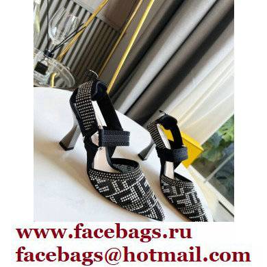 FENDI COLIBRÌ High-heel FF Beaded Slingbacks Black 2021