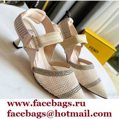 FENDI COLIBRÌ Medium-heel FF Beaded Slingbacks Beige 2021