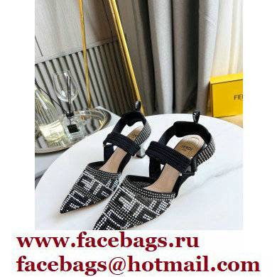 FENDI COLIBRÌ Medium-heel FF Beaded Slingbacks Black 2021