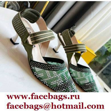 FENDI COLIBRÌ Medium-heel FF Beaded Slingbacks Green 2021
