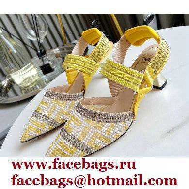 FENDI COLIBRÌ Medium-heel FF Beaded Slingbacks Yellow 2021