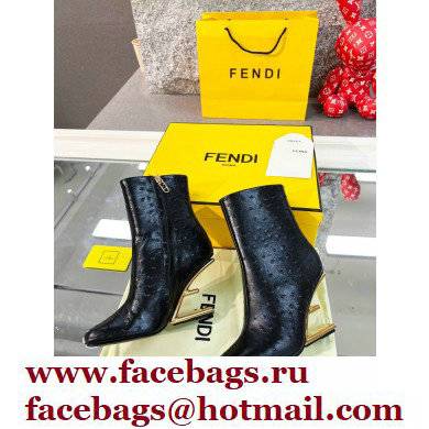 FENDI FIRST Leather High-heeled Boots Ostrich Pattern Black 2021