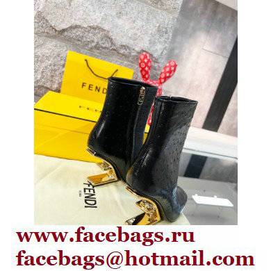 FENDI FIRST Leather High-heeled Boots Ostrich Pattern Black 2021 - Click Image to Close