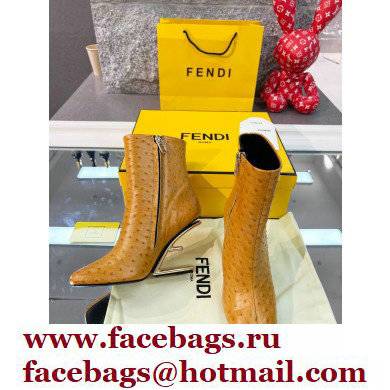 FENDI FIRST Leather High-heeled Boots Ostrich Pattern Brown 2021