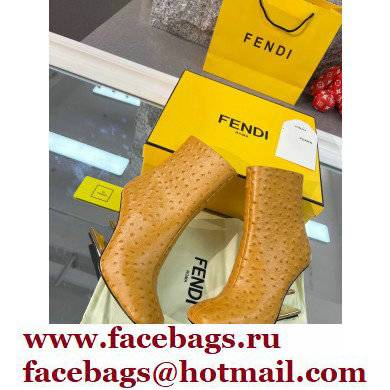 FENDI FIRST Leather High-heeled Boots Ostrich Pattern Brown 2021 - Click Image to Close
