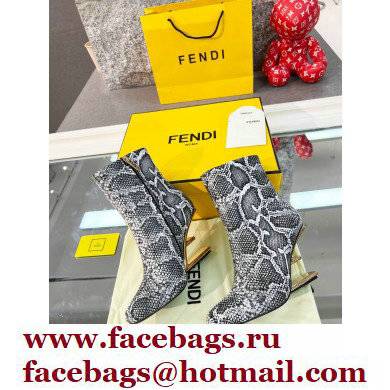 FENDI FIRST Leather High-heeled Boots Python Pattern Gray 2021