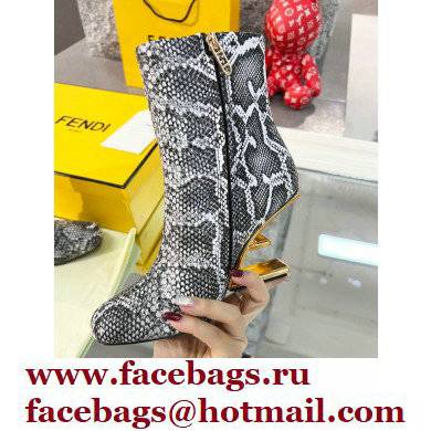 FENDI FIRST Leather High-heeled Boots Python Pattern Gray 2021