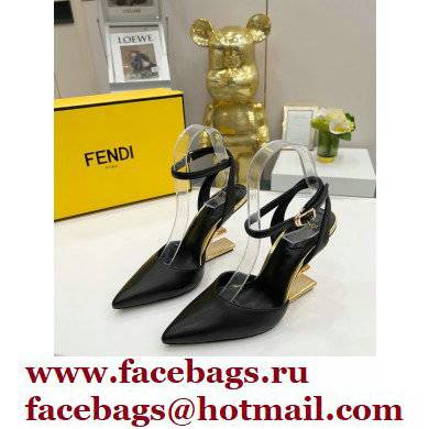 FENDI FIRST Leather High-heeled Sandals Black with Ankle Strap 2021