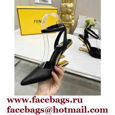 FENDI FIRST Leather High-heeled Sandals Black with Ankle Strap 2021