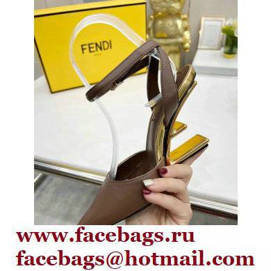 FENDI FIRST Leather High-heeled Sandals Coffee with Ankle Strap 2021
