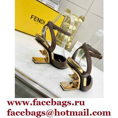 FENDI FIRST Leather High-heeled Sandals Coffee with Ankle Strap 2021 - Click Image to Close