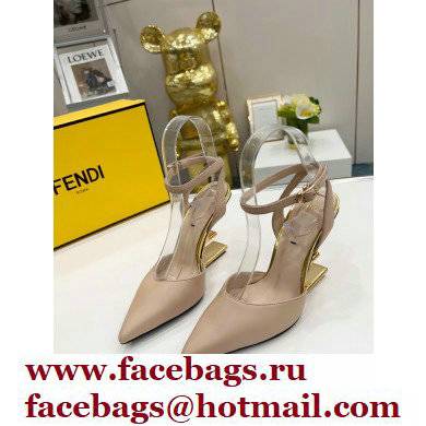 FENDI FIRST Leather High-heeled Sandals Nude with Ankle Strap 2021