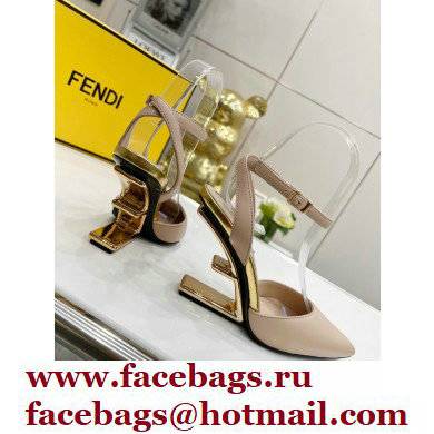 FENDI FIRST Leather High-heeled Sandals Nude with Ankle Strap 2021