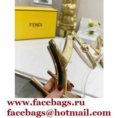 FENDI FIRST Leather High-heeled Sandals Sequins Gold with Ankle Strap 2021