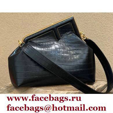 Fendi First Medium Crocodile Pattern Bag Black 2021 Fendi First Medium Crocodile Pattern Bag Black 2021