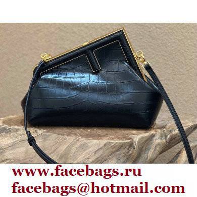Fendi First Small Crocodile Pattern Bag Black 2021 Fendi First Small Crocodile Pattern Bag Black 2021