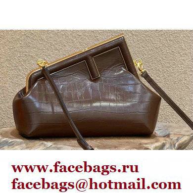 Fendi First Small Crocodile Pattern Bag Coffee 2021 Fendi First Small Crocodile Pattern Bag Coffee 2021