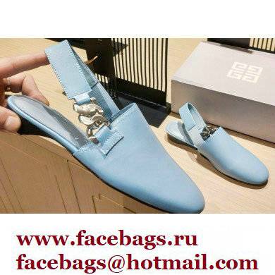 Givenchy Heel 3cm G Chain Slingback Flat Mules Light Blue 2021 - Click Image to Close