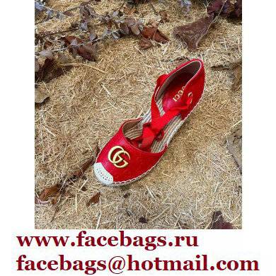 Gucci GG Leather Platform 10cm Espadrilles Red 2022 - Click Image to Close