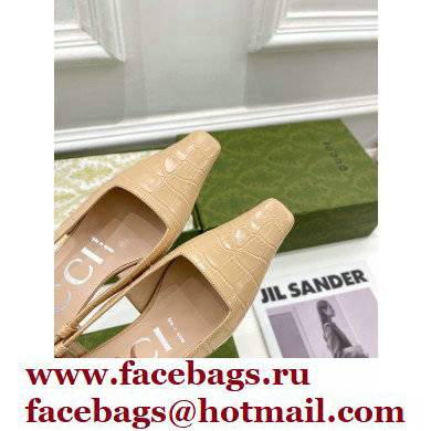 Gucci Heel 4cm Crocodile Print Slingback Pumps Beige 2022 - Click Image to Close