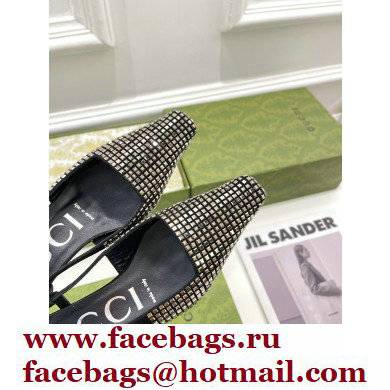 Gucci Heel 4cm Crystals Slingback Pumps Black 2022 - Click Image to Close