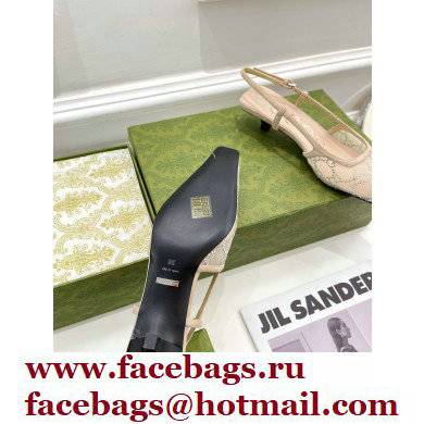 Gucci Heel 4cm GG Slingback Pumps Mesh Beige/Crystals 2022 - Click Image to Close