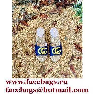 Gucci Heel 6cm Double G Leather Espadrilles Slide Sandals Blue 2022 - Click Image to Close