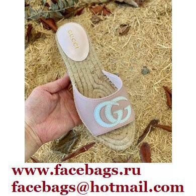 Gucci Heel 6cm Double G Leather Espadrilles Slide Sandals Pastel Pink 2022