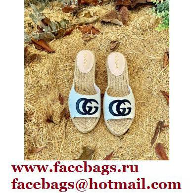 Gucci Heel 6cm Double G Leather Espadrilles Slide Sandals White 2022 - Click Image to Close