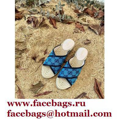 Gucci Heel 6cm GG Canvas Espadrilles Slide Sandals Blue 2022