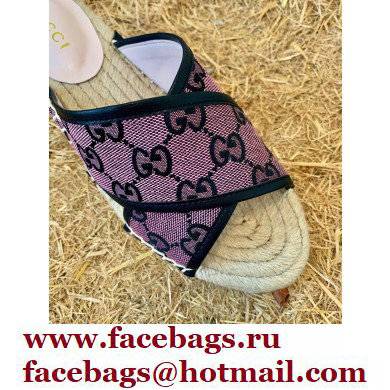 Gucci Heel 6cm GG Canvas Espadrilles Slide Sandals Pink 2022