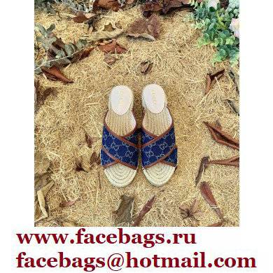 Gucci Heel 6cm GG Espadrilles Slide Sandals Denim Blue 2022
