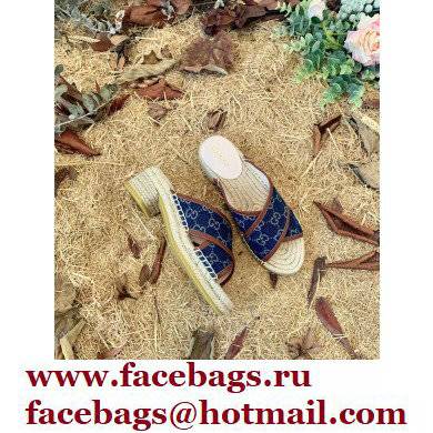 Gucci Heel 6cm GG Espadrilles Slide Sandals Denim Blue 2022 - Click Image to Close