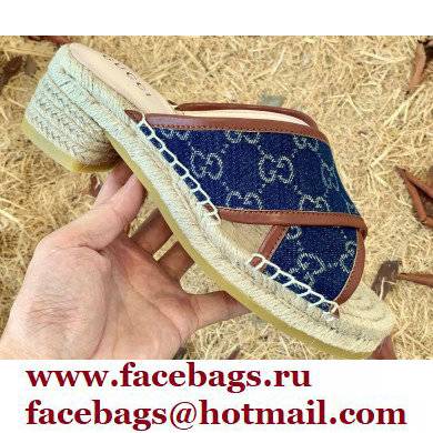 Gucci Heel 6cm GG Espadrilles Slide Sandals Denim Blue 2022 - Click Image to Close