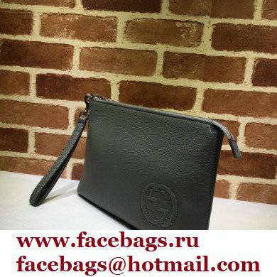 Gucci Leather Pouch Bag with Interlocking G 322054 Gray 2021 - Click Image to Close
