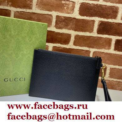 Gucci Medium Leather Pouch Bag 658562 Black 2021 - Click Image to Close