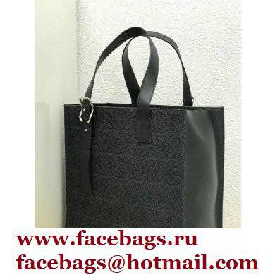 Loewe Buckle Tote Bag in Anagram Jacquard and Calfskin Black