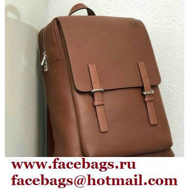 Loewe Military Backpack Bag in Soft Grained Calfskin Brown - Click Image to Close