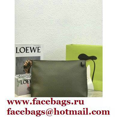 Loewe T Pouch Bag in Grained Calfskin Dark Green