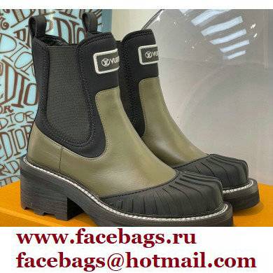 Louis Vuitton Heel 9.5cm Lv Beaubourg Ankle Boots Black/Kaki Green 2021 - Click Image to Close