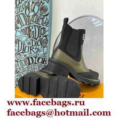 Louis Vuitton Heel 9.5cm Lv Beaubourg Ankle Boots Black/Kaki Green 2021 - Click Image to Close