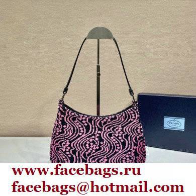 Prada Cleo Jacquard knit and Leather Shoulder Bag 1BC499 Black/Pink 2021