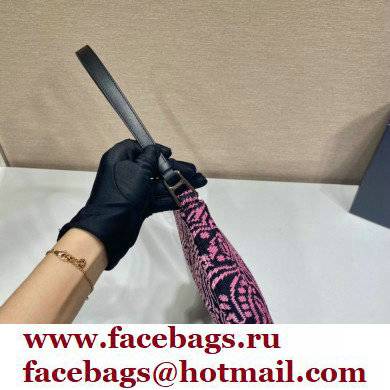 Prada Cleo Jacquard knit and Leather Shoulder Bag 1BC499 Black/Pink 2021