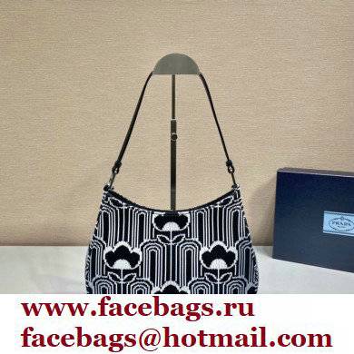 Prada Cleo Jacquard knit and Leather Shoulder Bag 1BC499 Black/White 2021