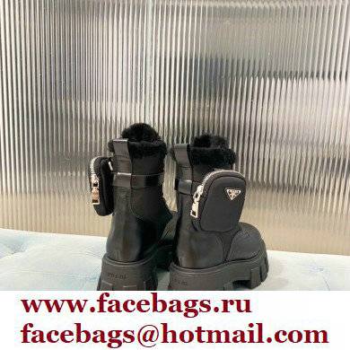 Prada Fur Monolith Brushed Rois Leather and Nylon Boots Black 2021