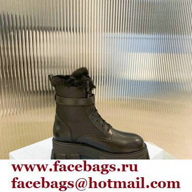 Prada Fur Monolith Brushed Rois Leather and Nylon Boots Black 2021